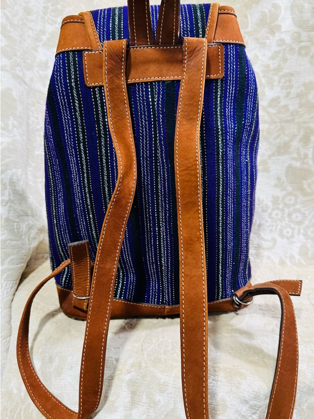 Handwoven Guatemalan Backpack with Genuine Leather Trim - Picture 3 of 5